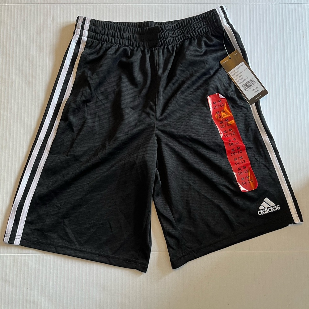 # 202 Adidas Black and White Athletic Shorts with Signature Stripes
